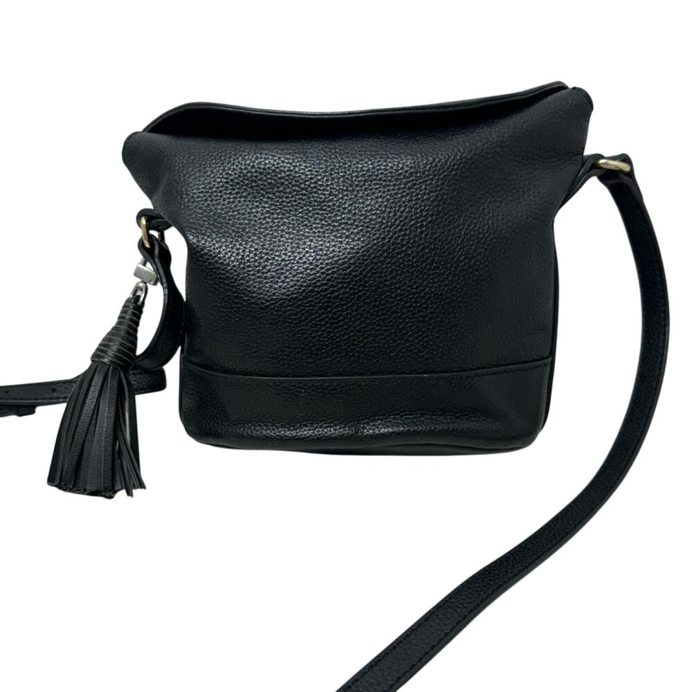 Nordstrom Black Pebbled Leather Crossbody Handbag Purse Bag Fringe Tassel